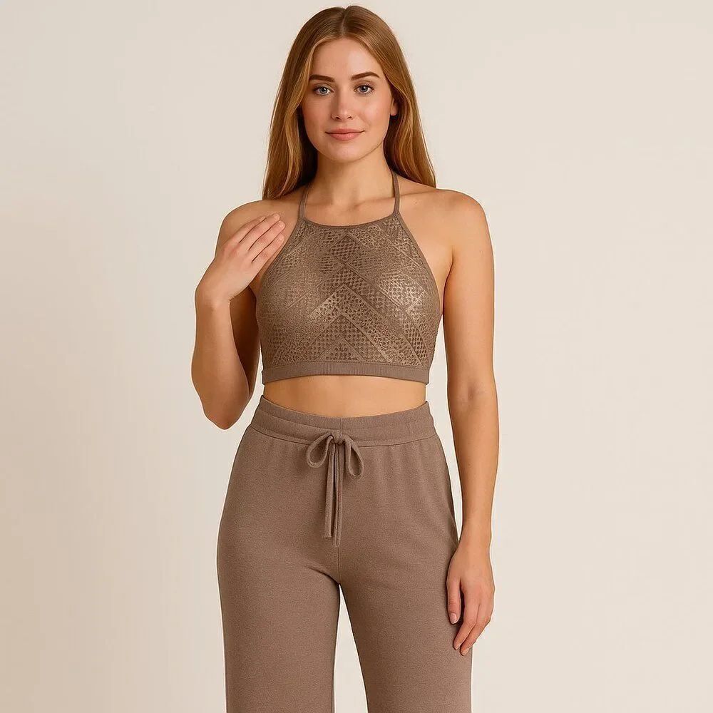 Like New Free People Taupe High NeckβCrop Top & Talulah Lounge Pants 2-Piece Set